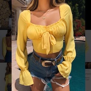 Tiger Mist Yellow bustier crop top